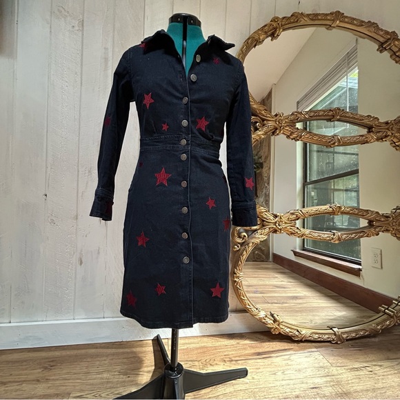 Long sleeved navy denim dress - Picture 1 of 5